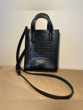 Ted Baker Black Croc-Embossed Mini Crossbody purse